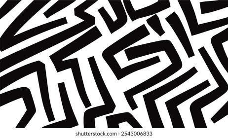 Ein abstraktes Schwarzweiß-Design mit einem Labyrinth-ähnlichen Muster. Kann als Hintergrundbild oder Hintergrund für ein Puzzle oder ein Design mit Geheimnisthemen verwendet werden