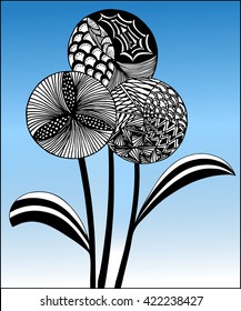 Black white abstract design flower Dandelion 