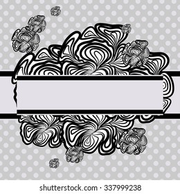 Black and white abstract design with stripe for text on grey background with polka dot