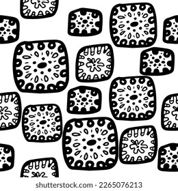 Abstraktes, schwarz-weißes Doodle-Muster, Vektorgrafik