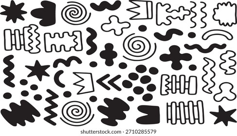 Black and white abstract doodle shapes and patterns vector illustration