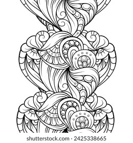 Black and white abstract doodles vector seamless pattern. Antistress coloring page background. Vertical doodle border stripe.
