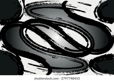 Black and white abstract elliptical graphic design pattern with abstract