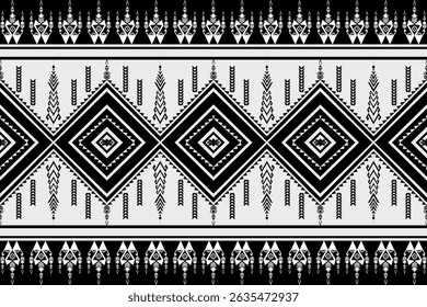 Zwart-wit abstract Etnisch geometrisch patroon. Monochroom stampatroon naadloos. Azteekse folk borduurwerk. Traditionele Afrikaanse strepen achtergrond. Ontwerp voor tapijt, behang, verpakking, stof