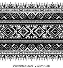 Abstrato preto e branco Arte geométrica étnica. Padrão tribal monocromático sem emenda. Bordado asteca. Fundo tradicional das listras africanas. Design para tapete, capas, papel de parede, envoltório, tecido