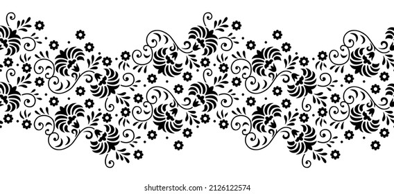 Black And White Abstract Floral Border