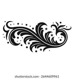 black and white abstract floral decorative swirl ornaments design element
