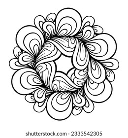 Black and white abstract floral mandala pattern. Antistress coloting page.