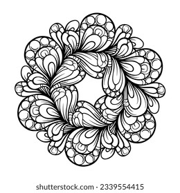 Black and white abstract floral mandala pattern. Antistress coloring page.