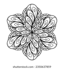 Black and white abstract floral mandala pattern. Antistress coloring page.