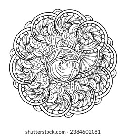Black and white abstract floral mandala pattern. Antistress coloring page.