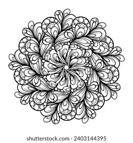 Black and white abstract floral mandala pattern. Antistress coloring page.