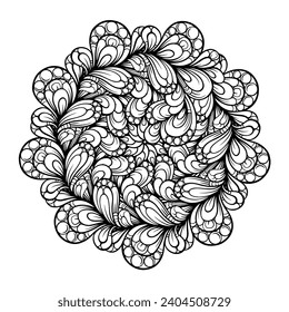 Black and white abstract floral mandala pattern. Antistress coloring page.