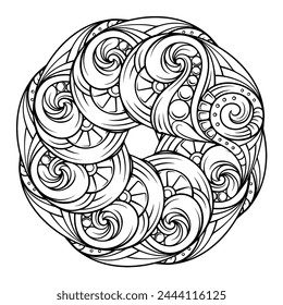 Black and white abstract floral mandala pattern. Antistress coloring page.