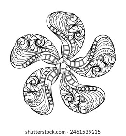 Black and white abstract floral mandala pattern. Antistress coloring page.