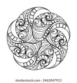 Black and white abstract floral mandala pattern. Antistress coloring page.