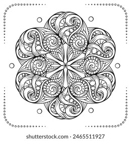 Black and white abstract floral mandala pattern. Antistress coloring page.
