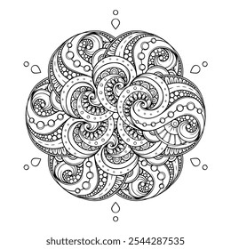 Black and white abstract floral mandala pattern. perfect for art and antistress coloring activities. Intricate Vector illustration.