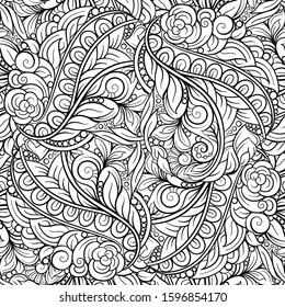 Black and white abstract floral seamless pattern.