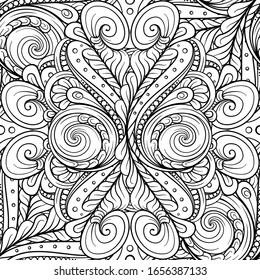 Black and white abstract floral seamless pattern.