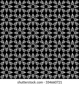 Black and white abstract floral seamless pattern. Vector background