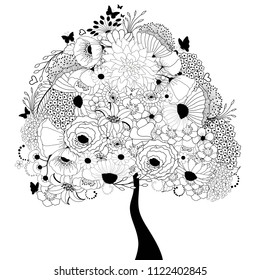  Black and white abstract floral tree for your design