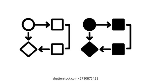 Diagrama de diagrama de flujo abstracto en blanco y negro con flechas y Formas geométricas.