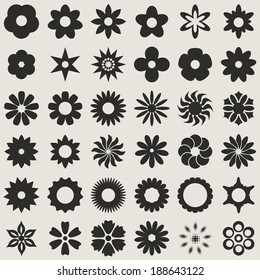 Black and white abstract flower bud shapes vector set.  Set 1.