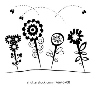 Black and white abstract flower design