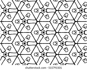 black and white abstract flower doodle background