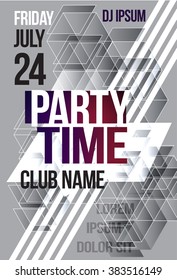 Black And White Abstract Flyer Or Brochure Template Graphic Design. Poster For A Night Club Event. Party Time Cover. Vector Billboard Nightclub