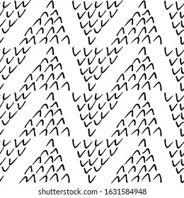 Black and white abstract geometric background. Linear zig zag pattern. Vector simple silhouette illustration. Design textile, wallpaper, wrapping paper, fabric, print.