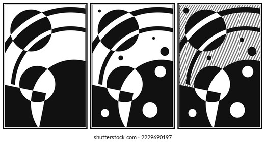 Black and white abstract geometric background. Abstract vector shapes. Cosmic. Space.