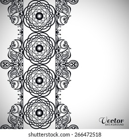 Black and white abstract geometric background, invitation or greeting card design with lace pattern, beautiful luxury postcard, tribal ethnic ornament, vector illustration