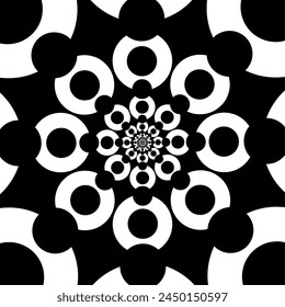 Forma geométrica abstracta en blanco y negro, patrón de punto circular