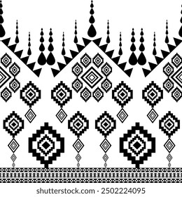 Black and white abstract geometric ethnic pattern western, american indian onrental africa. for carpet,wallpaper,clothing,wrapping,batik,fabric,tile, backdrop,Vector illustration. embroidery style.