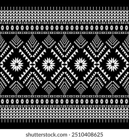 Black and white abstract geometric ethnic pattern western, american indian onrental africa. for carpet,wallpaper,clothing,wrapping,batik,fabric,tile, backdrop,Vector illustration. embroidery style.