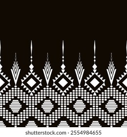 Black and white abstract geometric ethnic pattern western, american indian onrental africa. for carpet,wallpaper,clothing,wrapping,batik,fabric,tile, backdrop,Vector illustration. embroidery style.