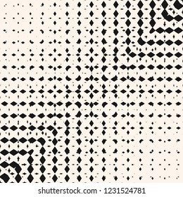 Black and white abstract geometric pattern with halftone square tiles. Vector monochrome minimalist background with gradient transition effect. Optical art. Modern repeat design for prints, covers