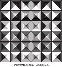 Black and white abstract geometric pattern. Optical illusion. Seamless vector wallpaper.