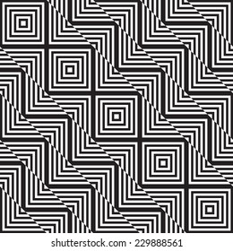 Black and white abstract geometric pattern. Optical illusion. Seamless vector wallpaper.
