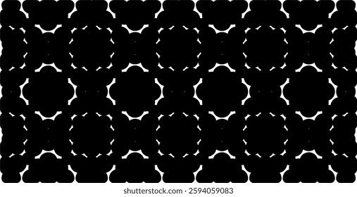 a black and white abstract geometric pattern with symmetrical and repetitive shapes, creating an optical illusion effect.