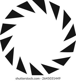 Padrão geométrico abstrato preto e branco formando uma forma circular criando uma ilusão rotativa hipnótica, ideal para fundos e elementos decorativos