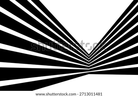 Black and white abstract geometric pattern with converging lines isolated on