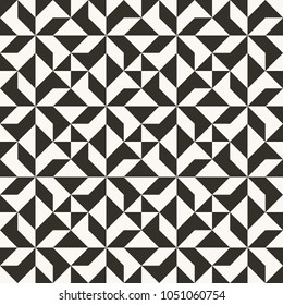 Black and white abstract geometric quilt pattern. High contrast geometric background with triangles. Simple colors - easy to recolor. Minimal background. Vector illustration.