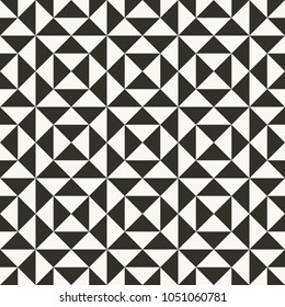 Black and white abstract geometric quilt pattern. High contrast geometric background with triangles. Simple colors - easy to recolor. Minimal background. Vector illustration.