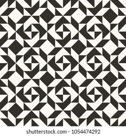 Black and white abstract geometric quilt pattern. High contrast geometric background with triangles. Simple colors - easy to recolor. Minimal background. Vector illustration.