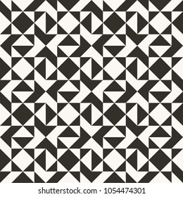 Black and white abstract geometric quilt pattern. High contrast geometric background with triangles. Simple colors - easy to recolor. Minimal background. Vector illustration.