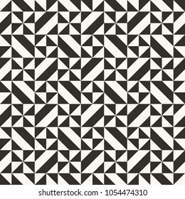 Black and white abstract geometric quilt pattern. High contrast geometric background with triangles. Simple colors - easy to recolor. Minimal background. Vector illustration.