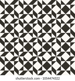 Black and white abstract geometric quilt pattern. High contrast geometric background with triangles. Simple colors - easy to recolor. Minimal background. Vector illustration.